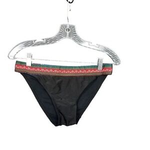 Poo Chai XL Black Tribal Print High Cut Bikini Bottoms Cheeky Thin Side Bottoms